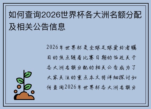 如何查询2026世界杯各大洲名额分配及相关公告信息
